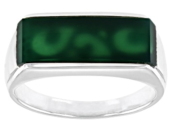 Picture of Green Onyx Inlay Rhodium Over Sterling Silver Mens Band Ring