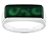 Green Onyx Inlay Rhodium Over Sterling Silver Mens Band Ring