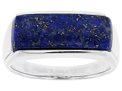 Blue Lapis Lazuli Inlay Rhodium Over Sterling Silver Men's Band Ring