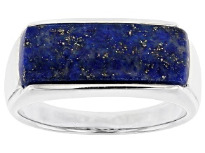 Blue Lapis Lazuli Inlay Rhodium Over Sterling Silver Men's Band Ring