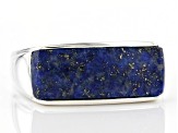 Blue Lapis Lazuli Inlay Rhodium Over Sterling Silver Men's Band Ring