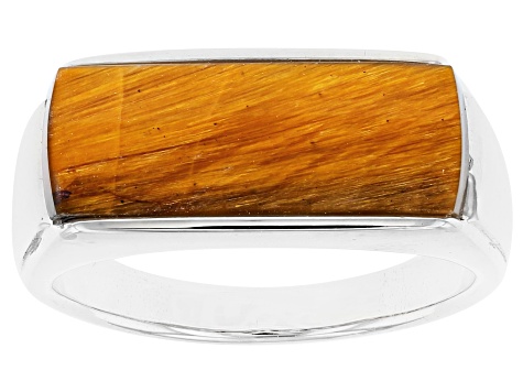 Brown Tiger's Eye Inlay Rhodium Over Sterling Silver Men's Band Ring