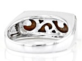 Brown Tiger's Eye Inlay Rhodium Over Sterling Silver Men's Band Ring