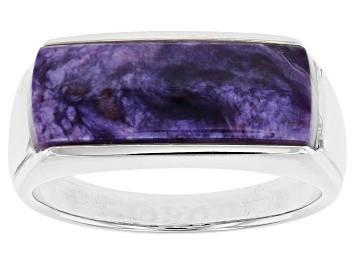 Picture of Purple Charoite Inlay Rhodium Over Sterling Silver Mens' Band Ring