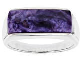 Purple Charoite Inlay Rhodium Over Sterling Silver Mens' Band Ring