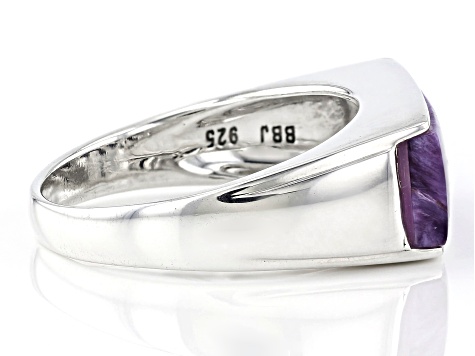 Purple Charoite Inlay Rhodium Over Sterling Silver Mens' Band Ring