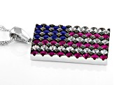 Red Lab Created Ruby Rhodium Over Sterling Silver American Flag Pendant With Chain 2.62ctw
