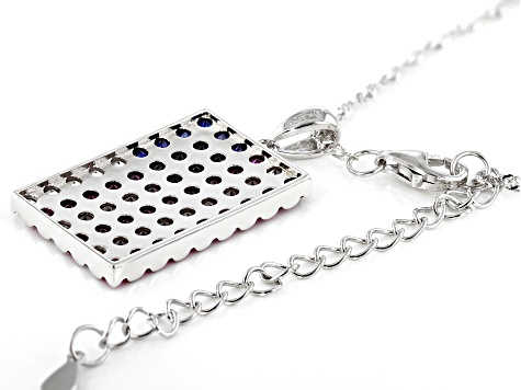 Red Lab Created Ruby Rhodium Over Sterling Silver American Flag Pendant With Chain 2.62ctw