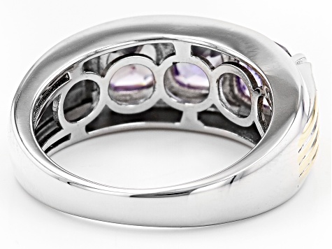 Purple Lab Color Change Sapphire Rhodium & 18k Yellow Gold Over Silver Two-Tone Men's Ring 2.81ctw