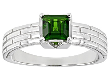 Picture of Green Chrome Diopside Rhodium Over Sterling Silver Men's Ring 0.86ct