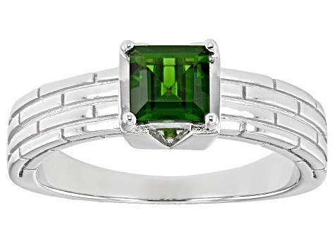Green Chrome Diopside Rhodium Over Sterling Silver Men's Ring 0.86ct