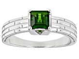 Green Chrome Diopside Rhodium Over Sterling Silver Men's Ring 0.86ct