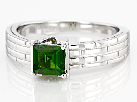 Green Chrome Diopside Rhodium Over Sterling Silver Men's Ring 0.86ct