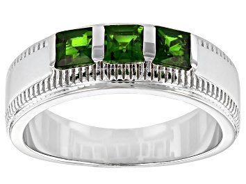 Picture of Chrome Diopside Rhodium Over Sterling Silver Men's Ring. 0.71ctw