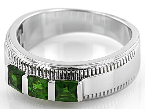 Chrome Diopside Rhodium Over Sterling Silver Men's Ring. 0.71ctw