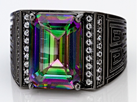 Multi-Color Quartz, Black Rhodium Over Brass Men's Ring 6.43ctw