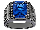 Blue Lab Created Spinel Black Rhodium Over Brass Men's Ring 6.43ctw