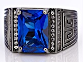 Blue Lab Created Spinel Black Rhodium Over Brass Men's Ring 6.43ctw
