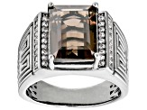 Smoky Quartz Black Rhodium Over Brass Men's Ring 6.43ctw