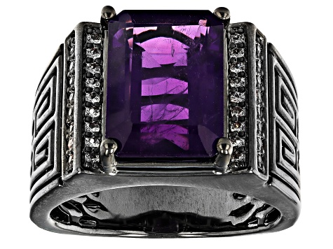 Purple Amethyst, Black Rhodium Over Brass Men's Ring. 6.43ctw