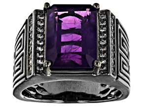 Purple Amethyst Black Rhodium Over Brass Men's Ring. 6.43ctw