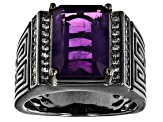 Purple Amethyst, Black Rhodium Over Brass Men's Ring. 6.43ctw