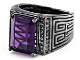 Purple Amethyst, Black Rhodium Over Brass Men's Ring. 6.43ctw