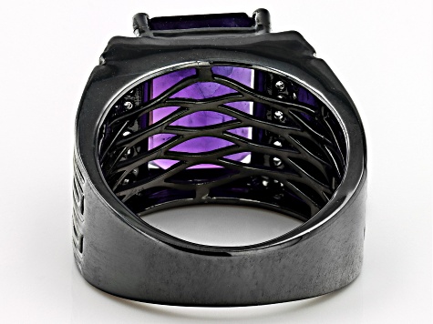 Purple Amethyst, Black Rhodium Over Brass Men's Ring. 6.43ctw