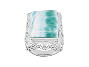Blue Larimar Rhodium Over Sterling Silver Ring.18mm x 13.5mm