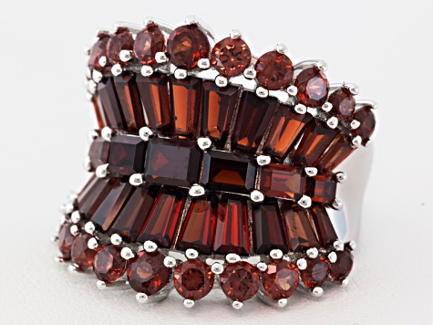 Red Garnet Rhodium Over Sterling Silver Ring 6.94ctw