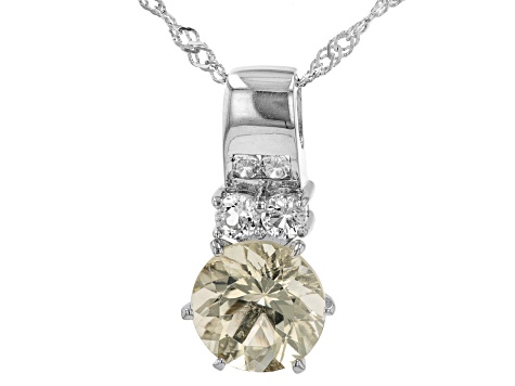 Yellow Mexican Labrodorite And White Topaz Rhodium Over Sterling Silver Pendant With Chain 2.40ctw.