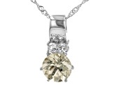 Yellow Mexican Labrodorite And White Topaz Rhodium Over Sterling Silver Pendant With Chain 2.40ctw.