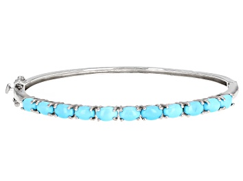 Picture of Oval Blue Sleeping Beauty Turquoise Rhodium Over Sterling Silver Bangle Bracelet