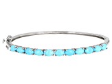 Oval Blue Sleeping Beauty Turquoise Rhodium Over Sterling Silver Bangle Bracelet