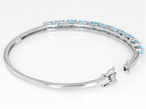 Oval Blue Sleeping Beauty Turquoise Rhodium Over Sterling Silver Bangle Bracelet