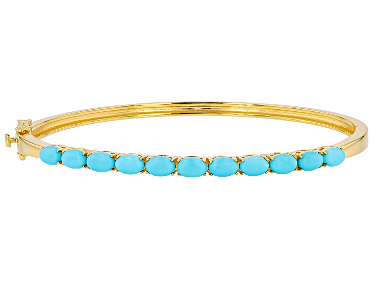 アクセサリー Crockery Bangle diverseconception SV Oval Blue Sleeping Beauty Turquoise 18k Yellow Gold Over Sterling