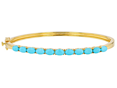 Oval Blue Sleeping Beauty Turquoise 18k Yellow Gold Over Sterling Silver Bangle Bracelet