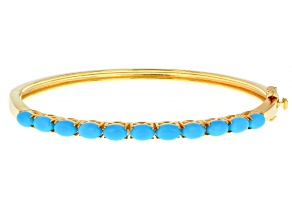 Oval Blue Sleeping Beauty Turquoise 18k Yellow Gold Over Sterling Silver Bangle Bracelet