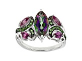 Mystic Fire® Green Topaz Rhodium Over Sterling Silver Ring 2.69ctw