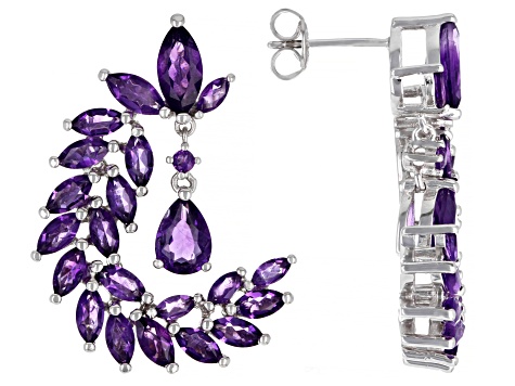 Purple Amethyst Rhodium Over Sterling Silver Earrings 7.31ctw