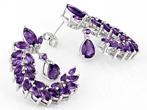 Purple Amethyst Rhodium Over Sterling Silver Earrings 7.31ctw
