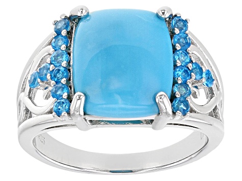 Blue Sleeping Beauty Turquoise Rhodium Over Sterling Silver Ring .36ctw