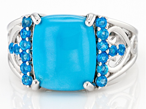 Blue Sleeping Beauty Turquoise Rhodium Over Sterling Silver Ring .36ctw