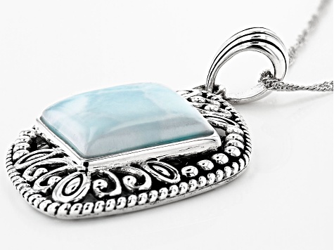 Blue Larimar Sterling Silver Pendant With Chain