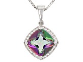 Mystic Fire® Green Topaz Rhodium Over Silver Pendant with Chain 3.24ctw