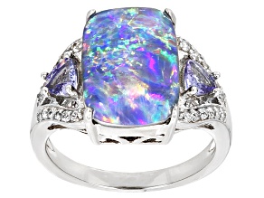 Multicolor Australian Opal Triplet Rhodium Over Sterling Silver Ring .66ctw