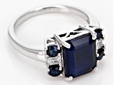 Blue Sapphire Rhodium Over Sterling Silver Ring 3.91ctw.