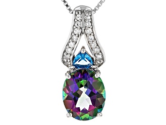 Multicolor Mystic Topaz® Silver Pendant With Chain 3.73ctw