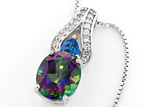 Multicolor Mystic Topaz® Silver Pendant With Chain 3.73ctw