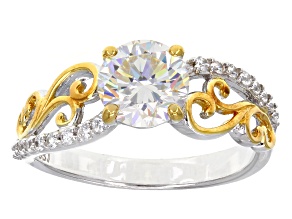 White Strontium Titanate And White Zircon Rhodium and 18k Yellow Gold Over Silver Ring 1.91ctw